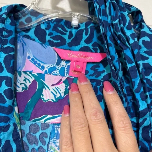 Lilly Pulitzer Vibrant Blue and Pink Long Sleeve Dress midi anniversary 16 rare - Picture 5 of 13